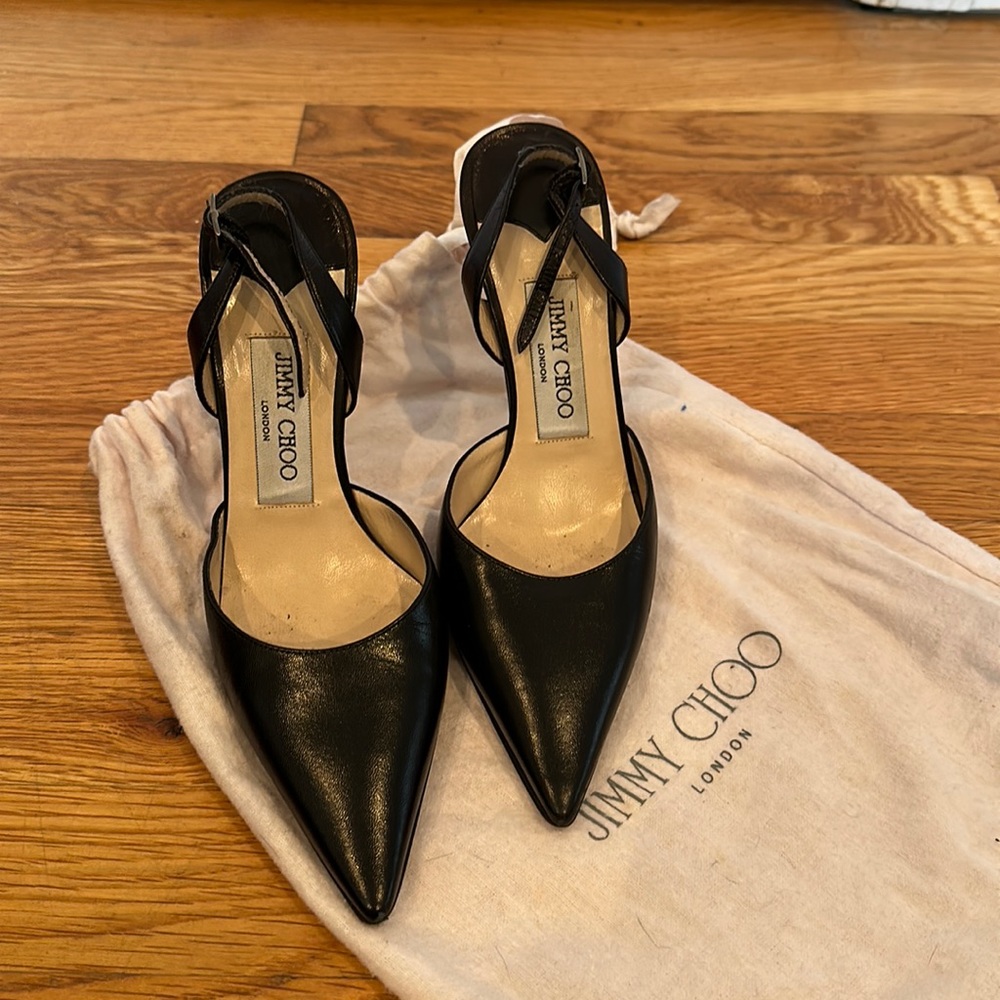 Jimmy Choo black sling back 4” heels